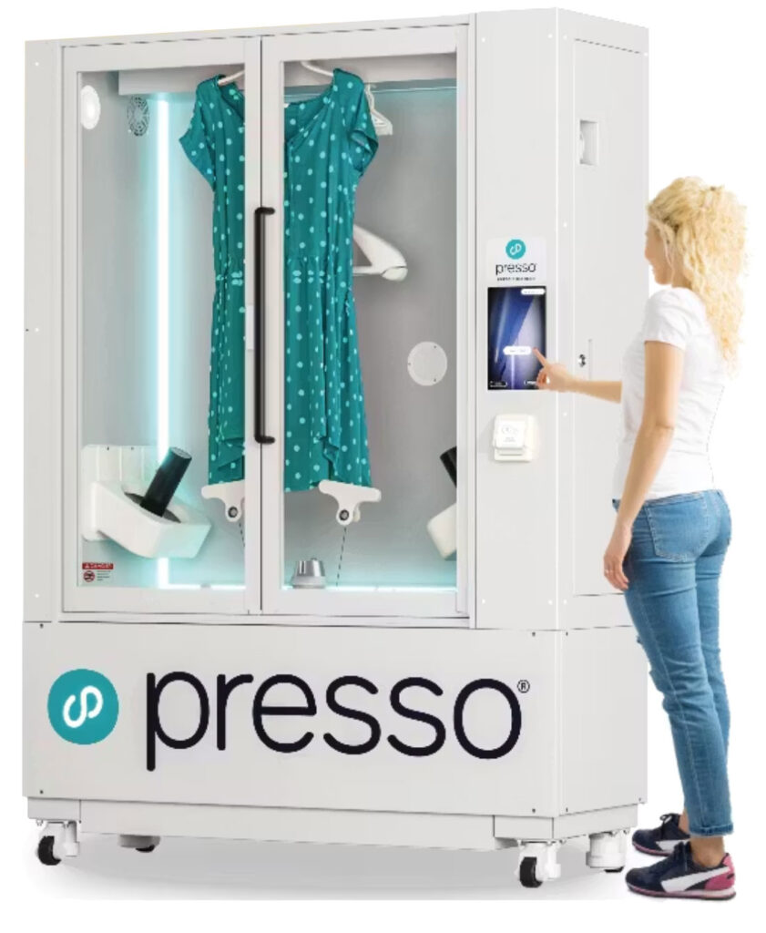 Woman pressing a dress using the presso machine